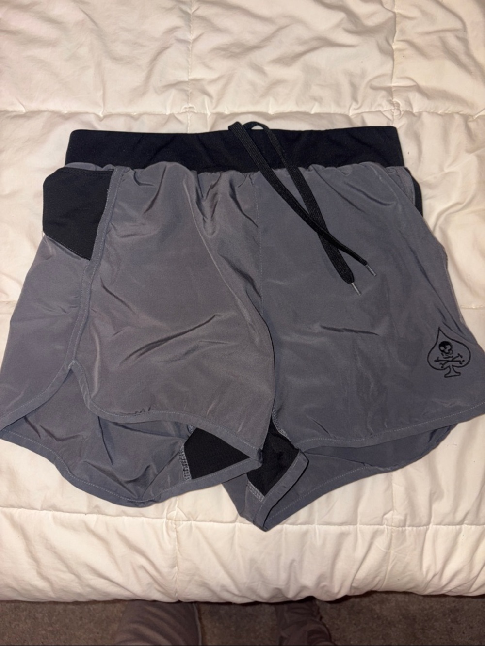 Men's Gray Athletic Shorts with Black Waistband and Drawcord
